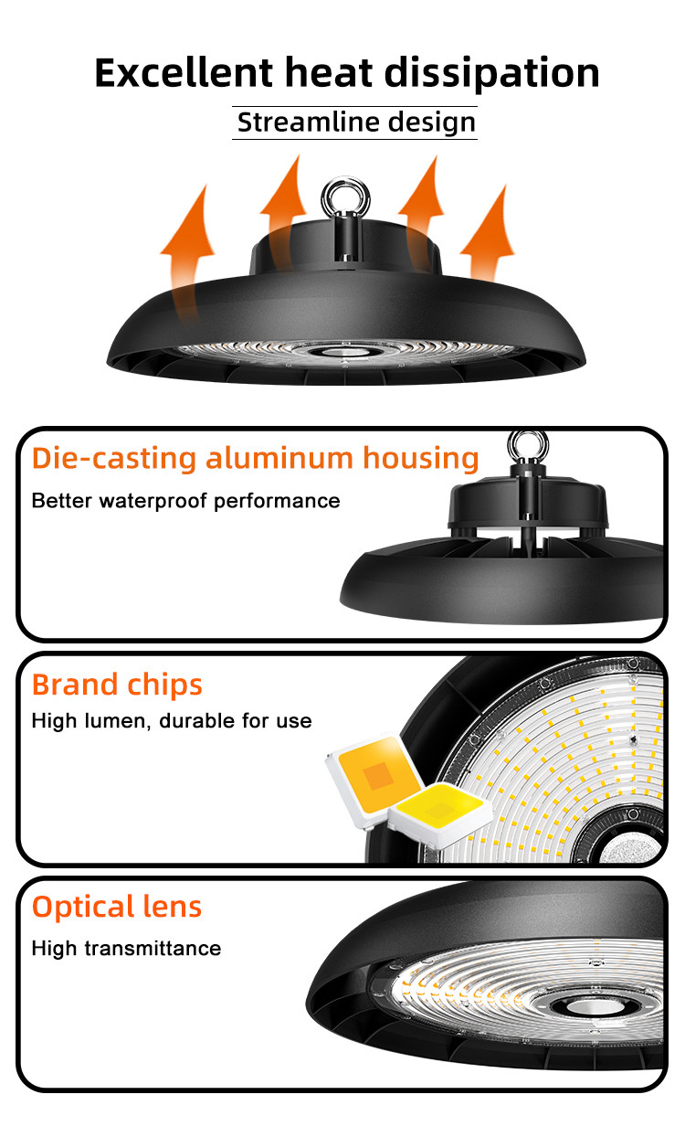Workshop Sport Halls 50w 100w 150w 200w 300w Aluminum Industry Dimmable Explosion Proof IP65 UFO LED High Bay Light