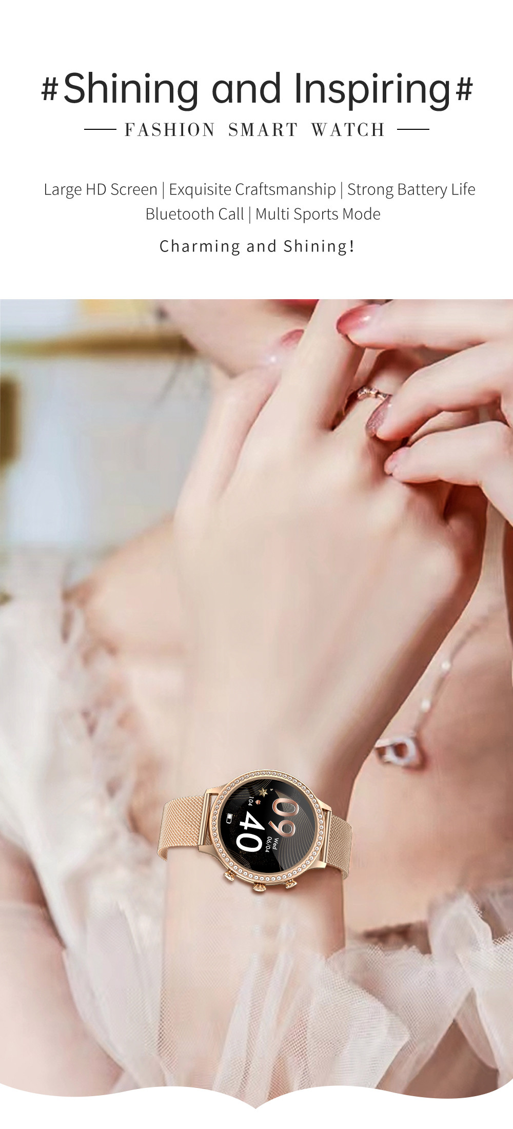 Smart Watch for Women Dial Answer Calls, 1.32'' Diamond Smartwatch Fitness Tracker