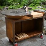 Wood/Charcoal Fuel Steel BBQ Grill with Square Design and Wood Storage
