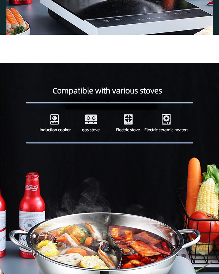 Wholesale Hot Selling Silver Flat Bottom Kitchen Stainless Steel Pot Cookware Cooking Hot Pot