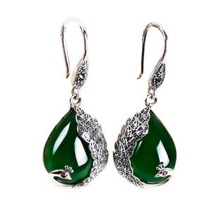 Wholesale Thai Sterling Silver Green Chalcedony Drop Retro Earrings (E170619GREEN) from china suppliers