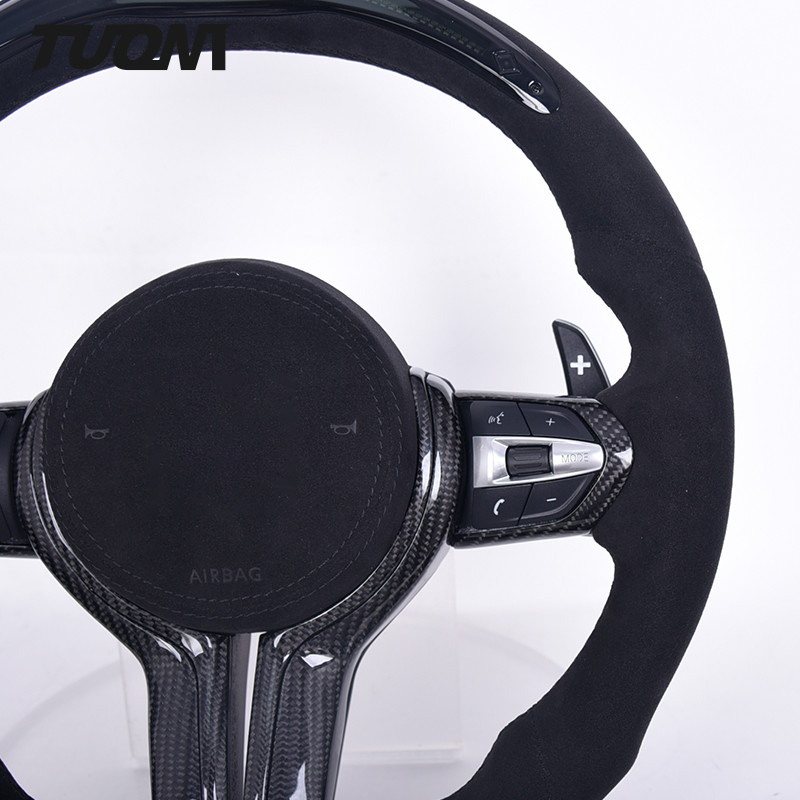 Black Alcantara Genuine BMW Carbon Fiber Steering Wheel With LED Lights