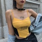 Letter Printing Ladies Camisole Tank Tops Contrast Color Stitching