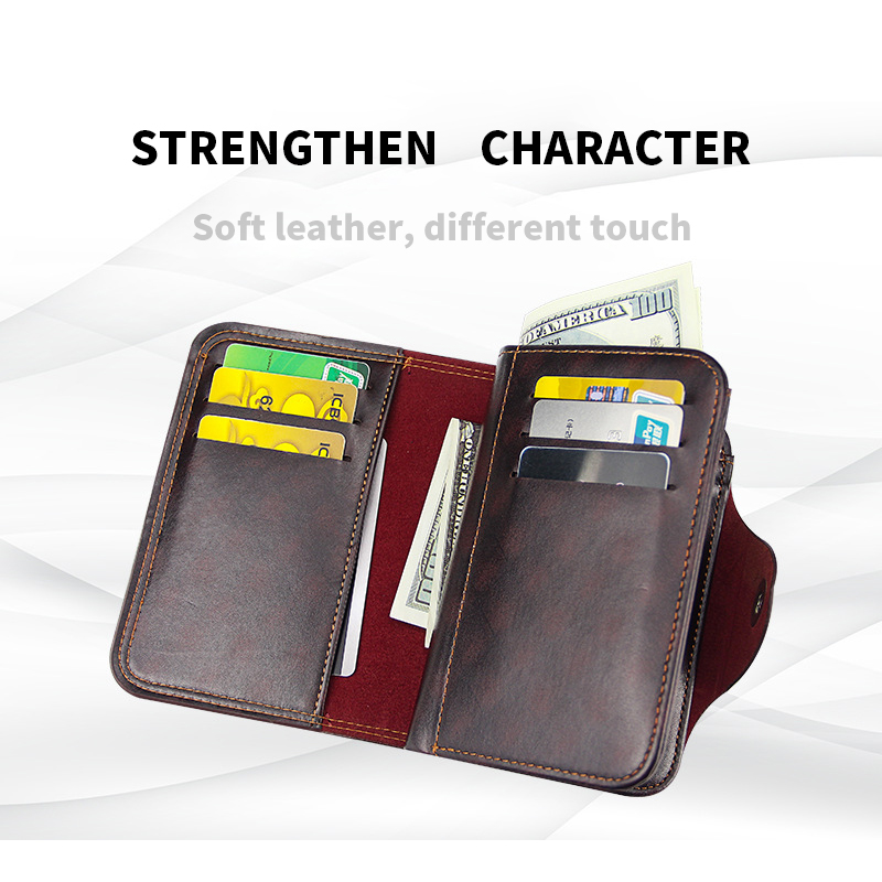Custom Logo Men's Wallet Vintage Hook Three Fold for Waterproof and Large Capacity