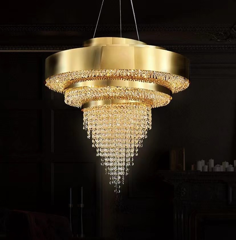Metal Transparent Crystal Custom Pendant Lights For Hotel And Banquet Hall