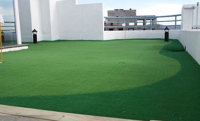 Natural Fake Artificial Golf Grass / Synthetic Golf Grass 15mm Pile Height