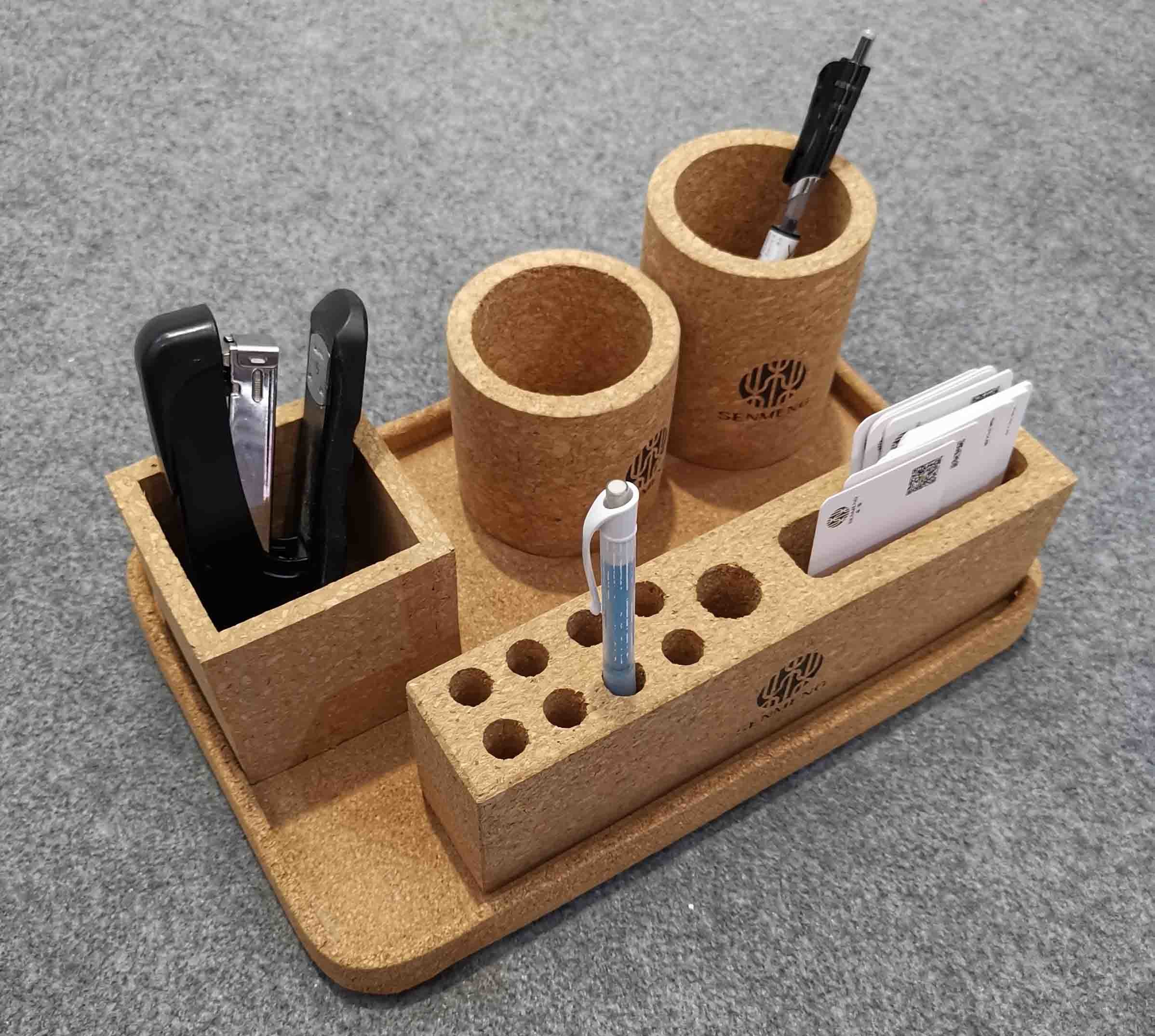 Custom Cork Pen Holder Desk Organizer Set Cork Desk Tray Office Stationery