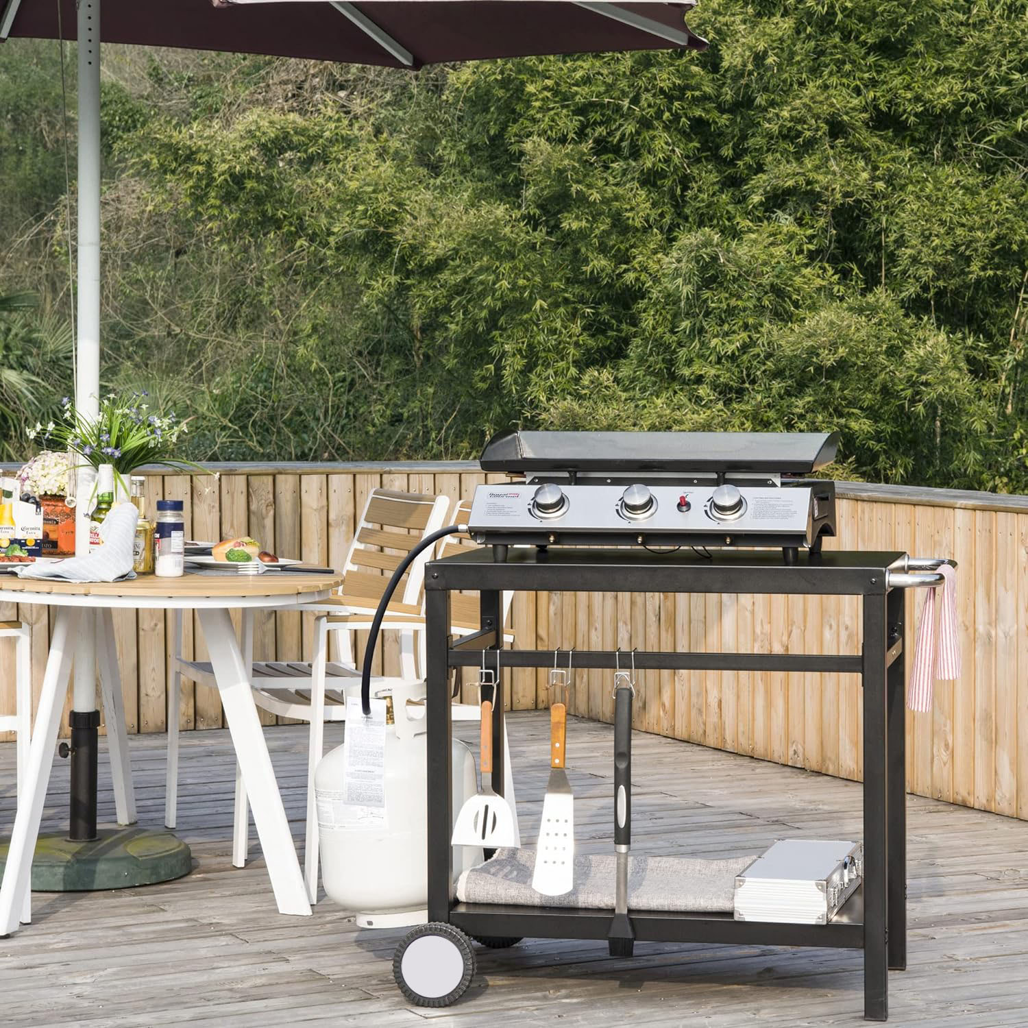 Portable Griddle Table Metal Type Iron Double-Shelf Worktable for Movable Steel Cart