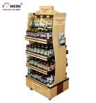 Food Movable Wood Display Stand Flooring Environmental With Caster