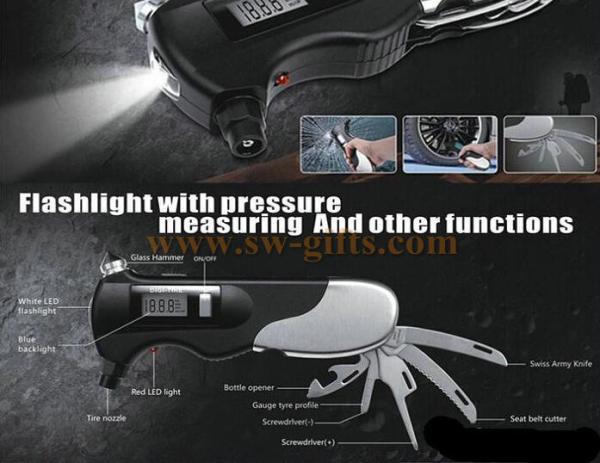 New Digital Auto Car Tire Pressure Gauge Multifunction Emergency Hammer High