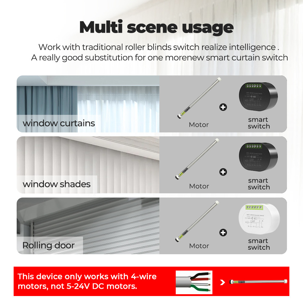 SMATRUL Tuya WiFi RF433 Smart Curtain Switch Module,Designed for Electric Roller Shutters,Work for Alexa and Google Home