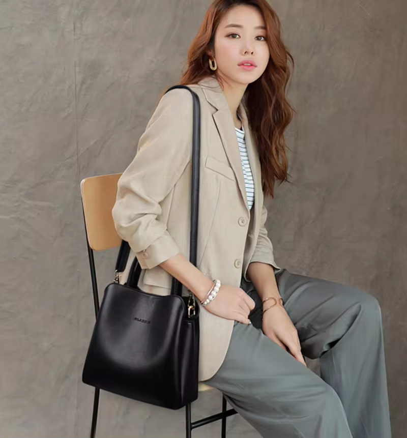Medium Size Women's Leather Handbag Designer Shoulder Bag with Geometric Pattern