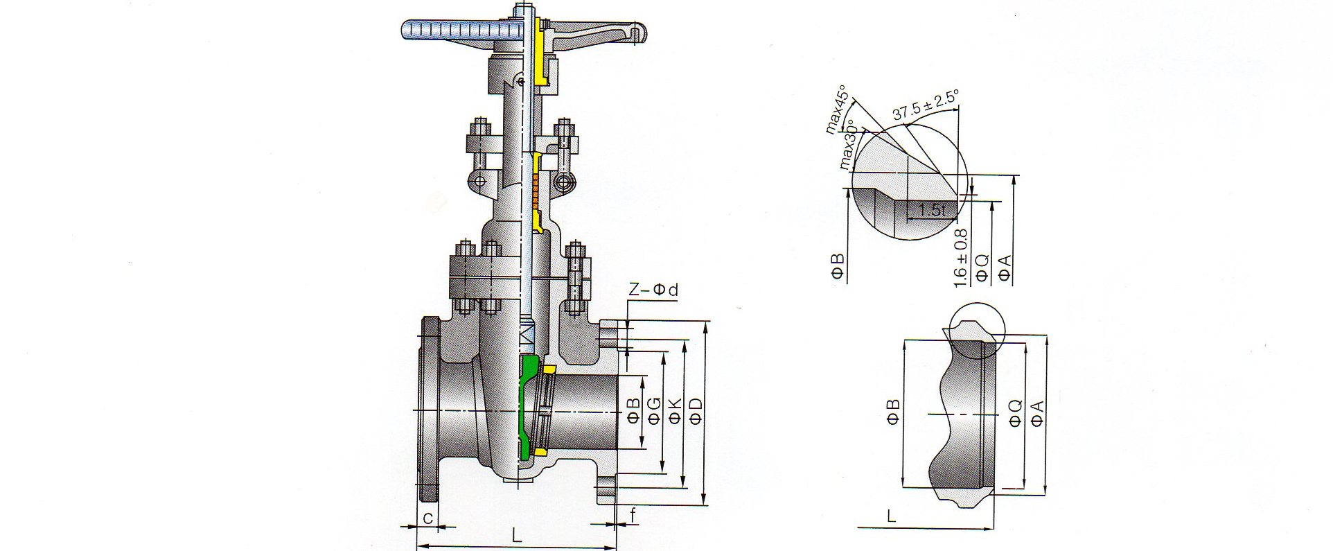 Cast Steel Gate Valve Dimenions Drawings 150LB