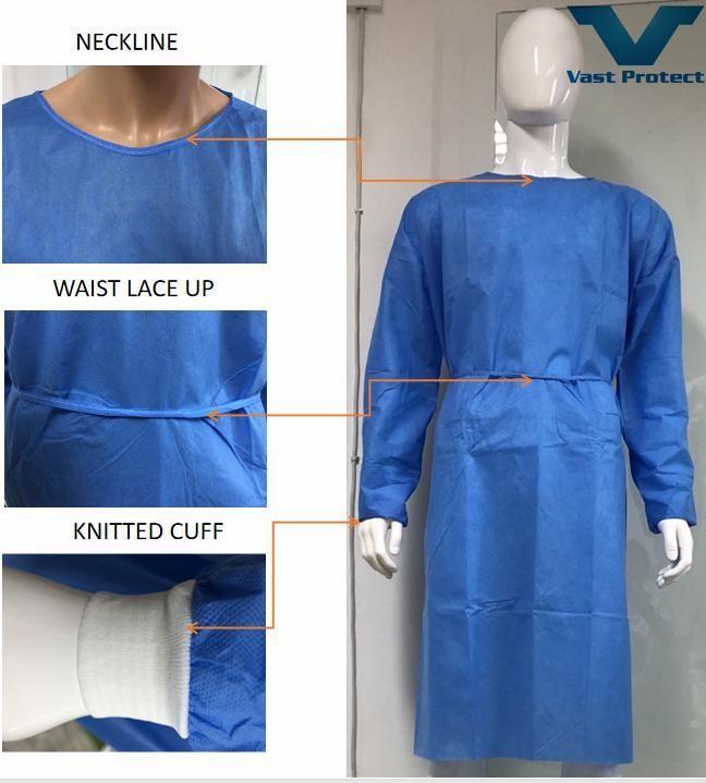 AAMI Disposable SMS Elastic Cuff Anti-Static Hypo-Allergenic Fabric Isolation Gown