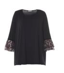 Fashion Round Neck Ladies Oversized Shirts Casual Style With Flare Lace Cuff