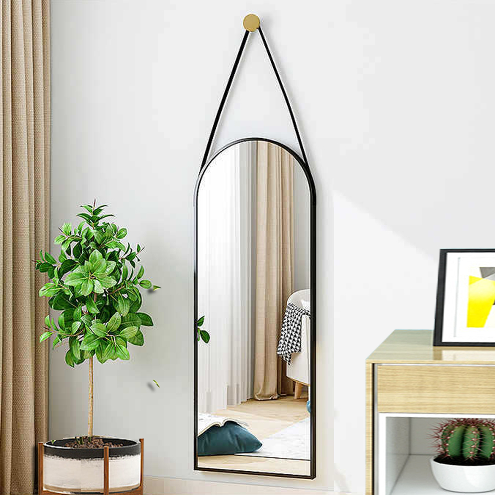 Stylish Bathroom Design with Large Framed Black Aluminum Wall Mirror and Gold Frame