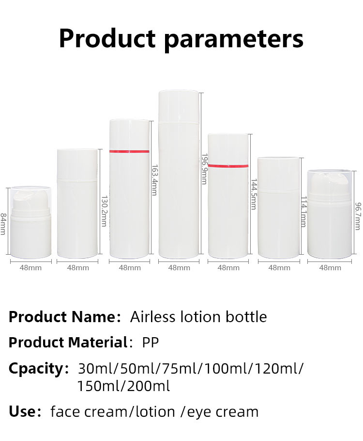 Special Press Head PP Airless Pump Bottles 100ml 120ml 150ml 200ml