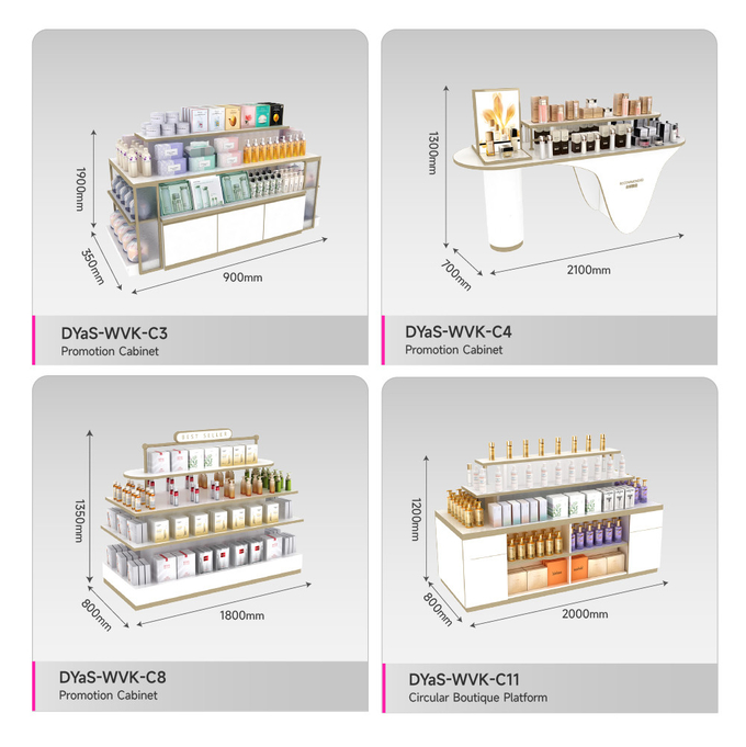 Makeup Shop Rack White Wooden Skincare Cabinet With Light Box Cosmetic Display Shelf For Customized Shop Display Furniture And Compact Store Design