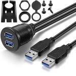 Waterproof Male to Female Aux Car Dashboard Panel Dual USB 3.0 Flush Mount