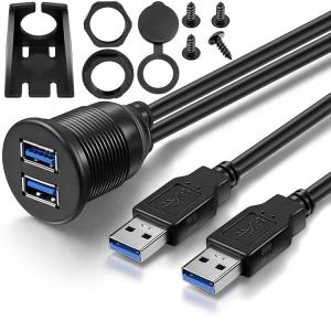 China Waterproof Male to Female Aux Car Dashboard Panel Dual USB 3.0 Flush Mount Extension Cable for Motorcycle on sale