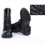 Flat Low Heel Military Jungle Boots , Round Toe Leather Motorcycle Boots