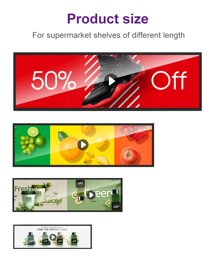 VETO 29 Inch Bar Lcd Display For Supermarket Shelves Ultra Wide Stretched Bar Screen HD Advertising Video Player