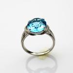 925 Silve 10mmx12mm Blue Topaz Cubic Zircon Gemstone Ring (R139)