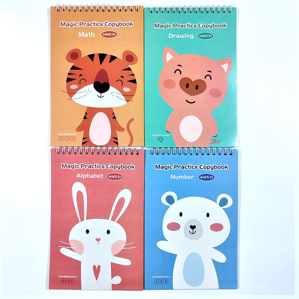 Reusable Writing Notebook for Kids 4 Books 1 Pen English Magic Practice and Calligraphy