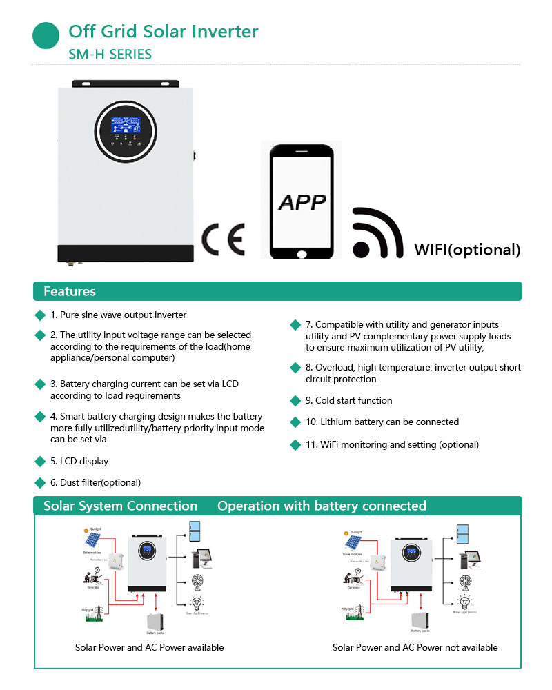 Manufacturer Hybrid 2Kw 12 Volt With Solar Inverter For Home Solar Power System 12V To 220V Inverter With Solar Panel