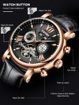 Black Dial Tourbillon Mechanical Watch Solid Stainless Steel Band