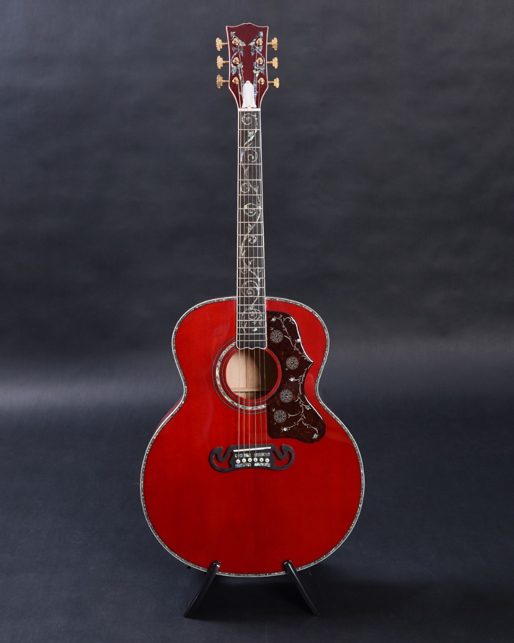 Customized acoustic guitar, 43 inch Jumbo guitar, Quilt Vine Viper red, Guitarra acustica