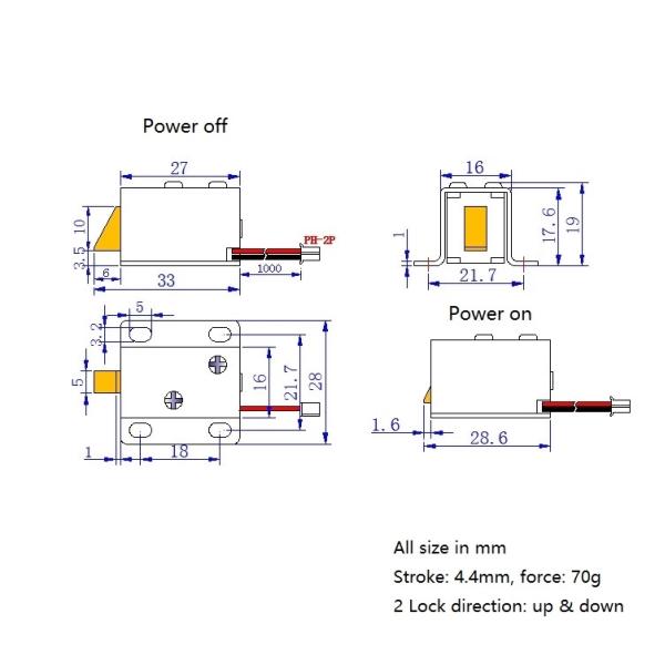 DC 5V 4.1W Push Pull Electric Solenoid Bolt Lock With Test Switch