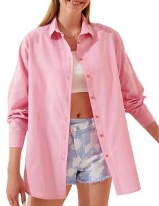 Wholesale Factory Support Custom Women′s Long-Sleeved Shirts Solid Color Button-Down Shirts Loose Casual from china suppliers