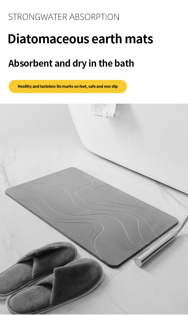 Non Anti Slip Quick Drying Diatomaceous Earth Stone Bath Mat Custom Size 60*39cm
