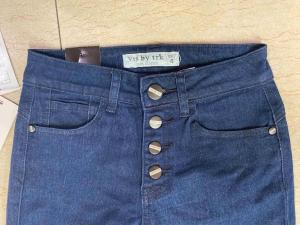 Wholesale 4 Buttons Ladies High Waisted Skinny Jeans Dark Blue 85% Cotton 13% Polyester from china suppliers