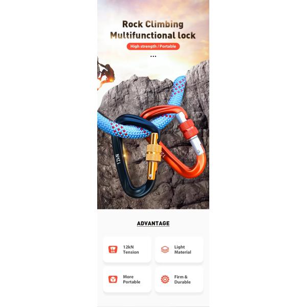 OEM Finish Manufactory Aluminum Climbing Carabiner with Screw Lock Customized