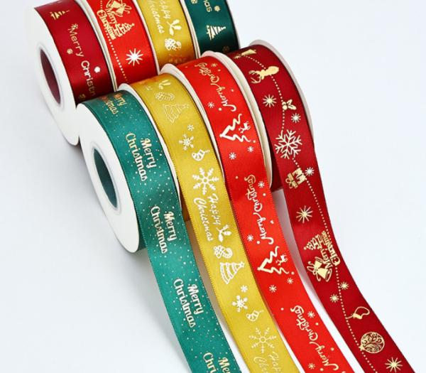 Hot Stamping Holiday Decoration Gifts Christmas Ribbons Polyester Ribbons Gift