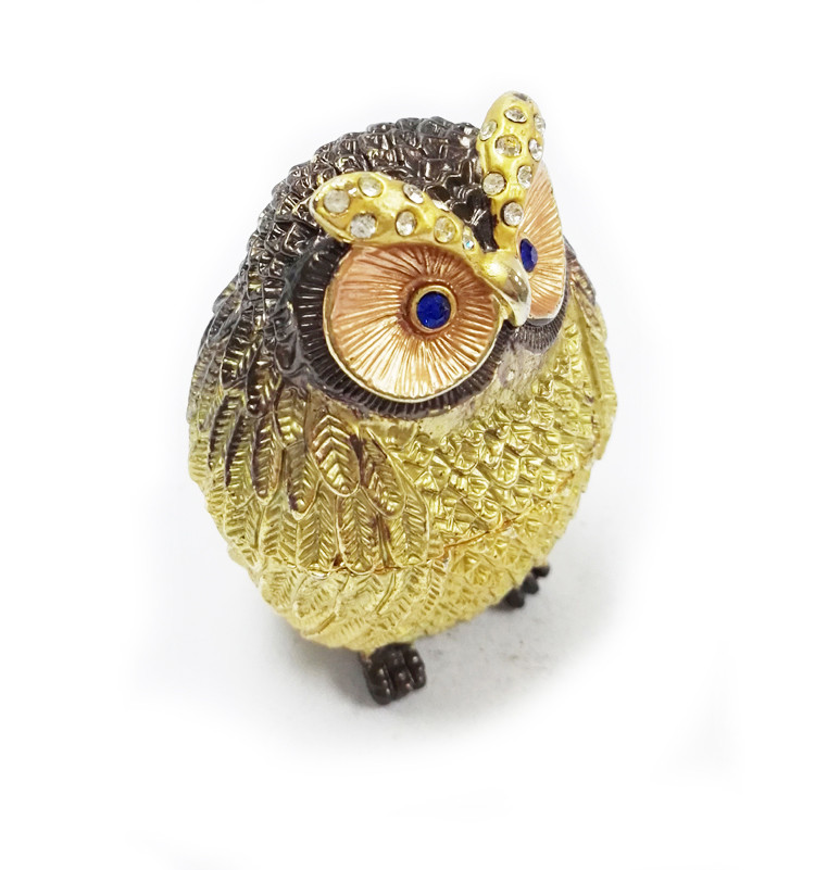 Alloy metal owl shape with rhinestone Mini Owl antique jewelry box