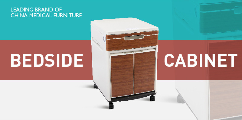 Movable Medical Room Furniture ABS Plastic Steel Hospital Storage Bedside Table with Casters