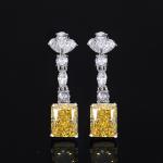 925 Sterling Silver Jewelry Set Radiant Cut Created Yellow Diamond Pendant Ring
