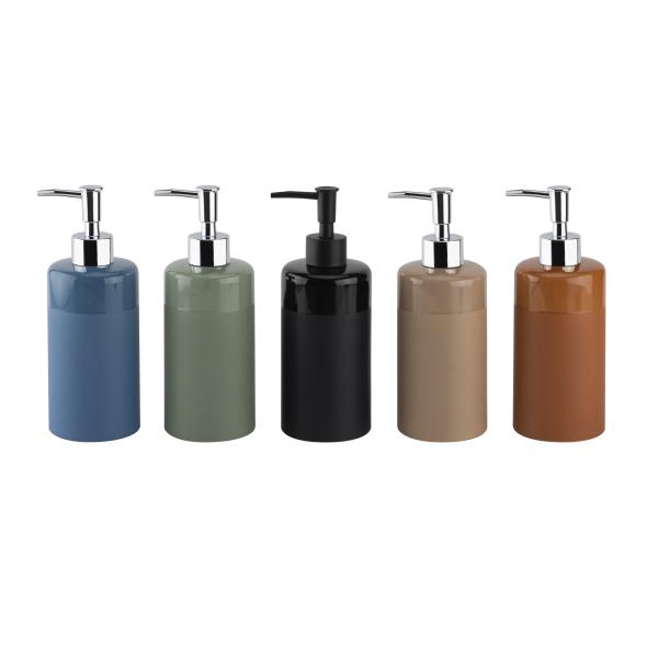 Round Ceramic Body Lotion Dispenser With Light Top Band And Mat Body Black Soap