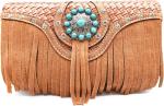 WESTERN STYLE FRINGE CONCHOS GEM RHINESTONE STUDDED BRAIDED LEATHER PURSE