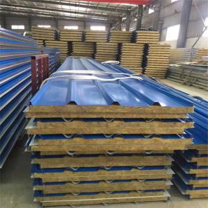 Wholesale corrugated prepainted blue metal steel rock wool sandwich panel for roof from china suppliers