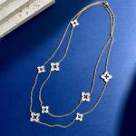 90cm Four Leaf Clover Necklace Women Girls Stainless Steel Long Necklace