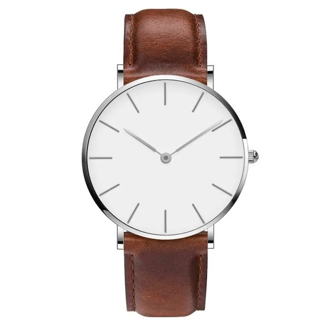 Round Waterproof Quartz Watch Leather Belt Watch Diameter 40mm