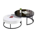 Vintage White Luxury Marble Top Coffee Table With Drawer Storage Black Steel