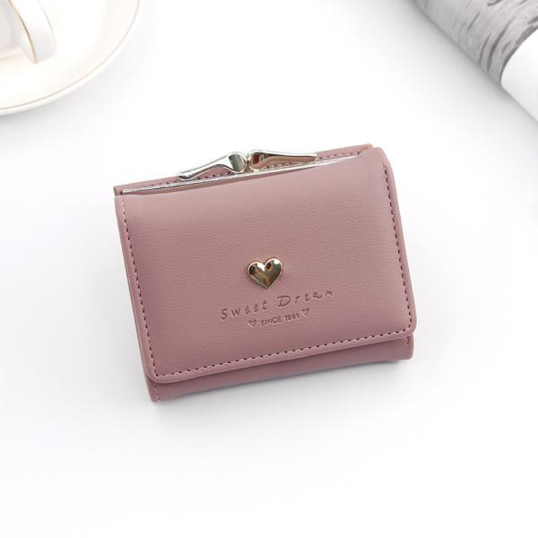 SHORT IRON CLIP BAG WOMEN'S HEART-SHAPED HARDWARE CLUTCH BAG SOLID COLOR SIMPLE