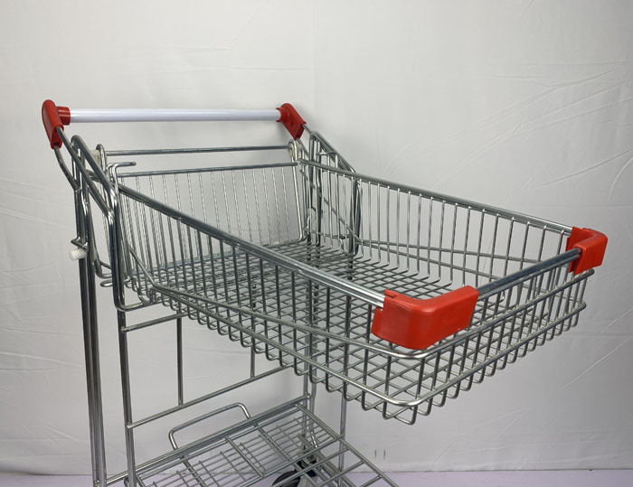Foldable Warehouse Supermarket steel Q195 Double Layer Trolley