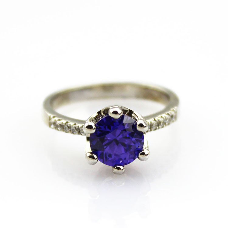 Women Jewelry 7mm Round Amethyst Zirconia Sterling Silver Ring(F18)