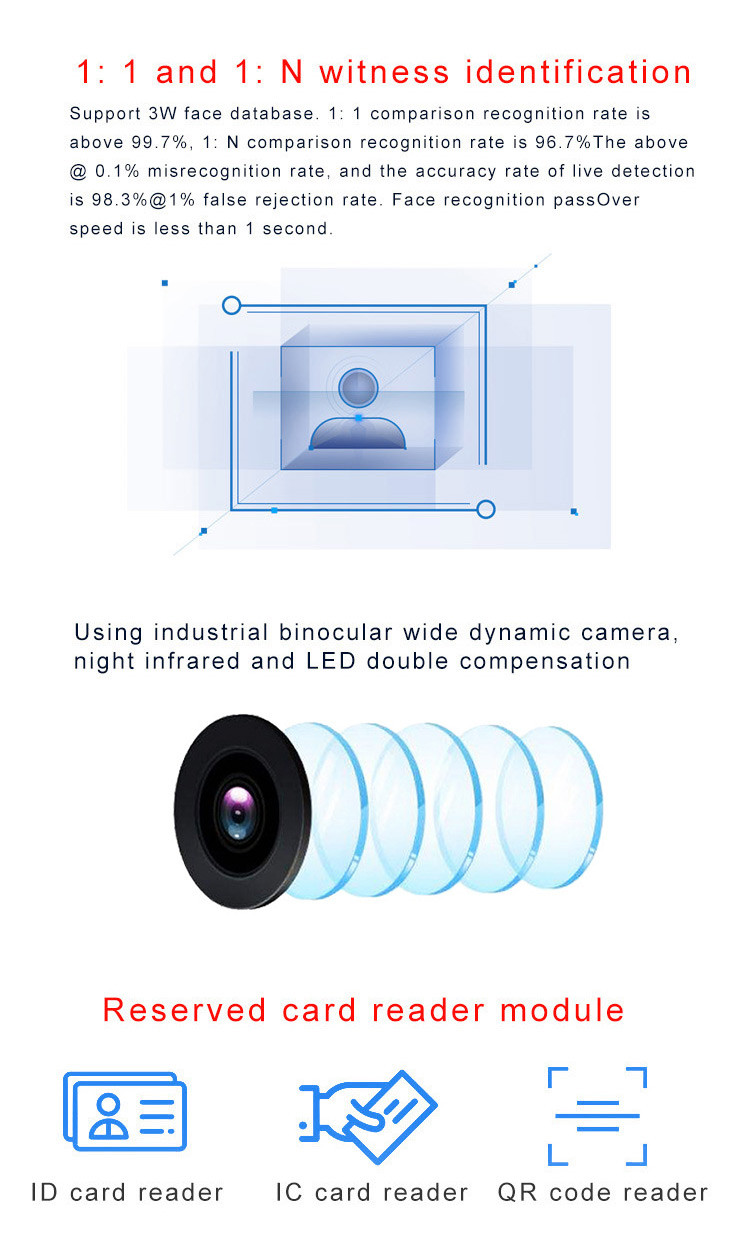8'' Facial Recognition Infrared Thermometer for Door Access System